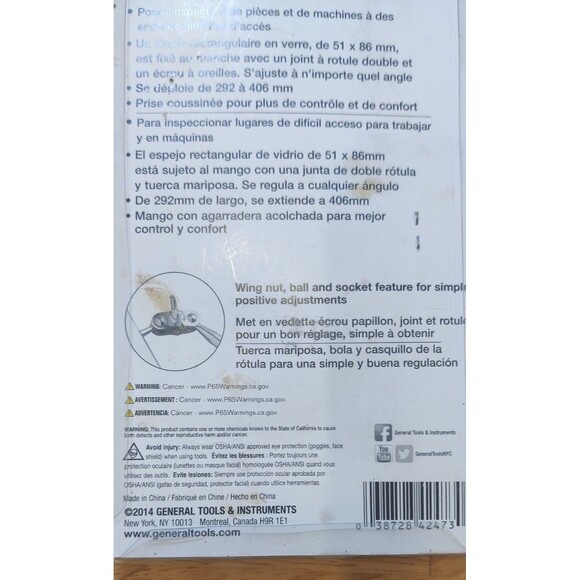 General Tools #560  2" x 3-3/8" Glass Inspection Mirror Extends 11-1/2" - 16" - Picture 4 of 4